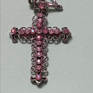 Absolutely Beautiful Pink Stones Silver Cross Pendant Necklace